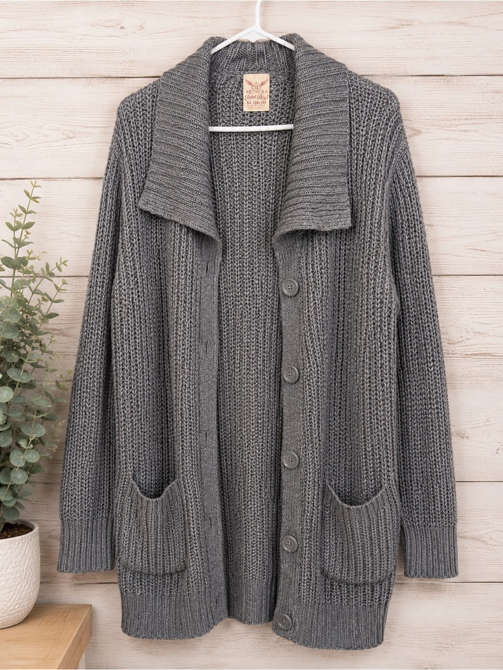 Cozy Gray Ribbed Knit Button-Up Cardigan Sweater